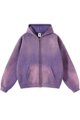 Vintage Spray-Dyed Zip Up Hoodie - Purple 