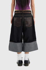 Patched Bermuda Roll-up Denim