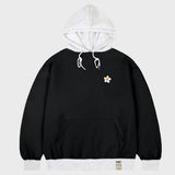 [UNISEX]ホワイトフラワードットカラーブラックフーディー