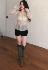 メリーンパフストラップシャーリングシフォンbl