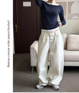 Button cotton wide pants(4color)