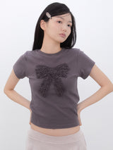 Dot Frill Ribbon T-Shirt (COCOA)