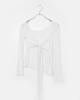 Evin ribbon Unbalanced Layered One-Off Shoulder Long-Sleeved T-Shirt