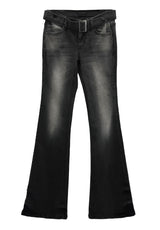 Belted washed bootcut black denim