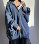 (UNISEX/2WAY) ビッグフードピグメントボクシーヒップルーズジップアップ - 2 COLOR