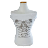 レースオフショルダーコルセットリボンプリントショートスリーブTシャツ(White)
