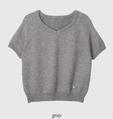 #チューリップラグラン半袖Vネックニット（4color）