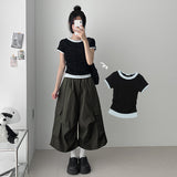 スリムフィット✨カラーリングレイヤードサイドシャーリングショートスリーブTシャツ(4 colors)