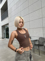 1+1 Cream slim crop top (other color random)