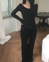 Deep V-Neck Ribbed Knit (4colors)