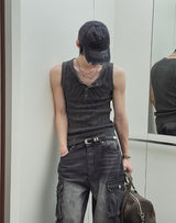 Keene Pigment Henley Neck Ribbed Sleeveless
