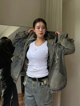 Damage Two Way Denim Hooded Jacket