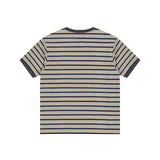 XTT133 カーブストライプヘンリーネックTシャツ (モカ)