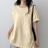 Loose fit💛 Button roll-up color-block short-sleeve tee (6 colors) 