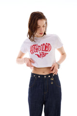 ハートスローガンクロップTシャツ / レッド