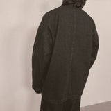faux leather mix denim shirt_black