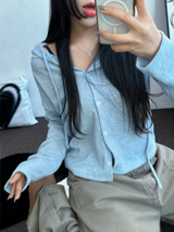 SEMI SEE THROUGH BOUCLE HOODIE CARDIGAN 🩵🩶🖤🧸4COLOR