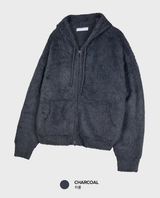 Liu Brush Warmer Two-Way Overfit Knit Hooded Zip-Up