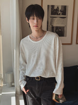 ピンズワッフルルーズフィットUネックロングスリーブ