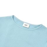 Ribbed long sleeves shirring tee_blue