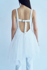 unbalance buckle backless dress_white