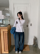 Deep Blue Balloon Wide Denim Pants
