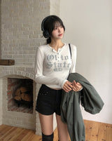 ステートクラックレタリングボタン長袖Tシャツ