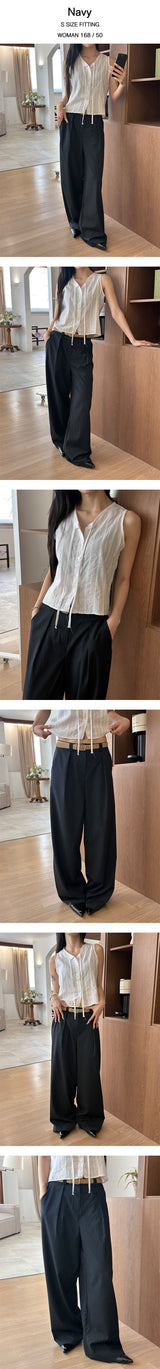 One tuck stripe wide slacks(3color)