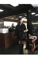 ウールブラックカラーバックルハーフコート