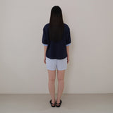 Navy Half Open Collar Tee