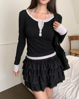 Newz Two-Tone Halter Layered Long Sleeve