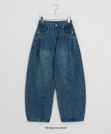 Huvit Pintuck Cotton Denim Wide Pants