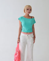 linen white low bootcut jeans