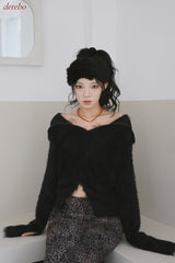 Black Angora Turtleneck Cardigan Knitwear