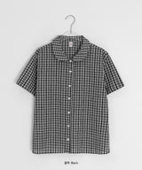 26SS★ [BAONHAUS] Krunen Linen Check Short Sleeve Shirt Blouse