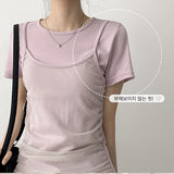 ザンドットシースルースリーブレスレイヤードショートスリーブTシャツ (4 colors)