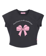 リボンプリントTシャツ チャコール