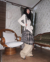 (2color) Check Wrap Layered Wide Banding Pants