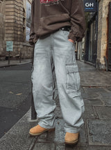 パファーバルーンハーフバンドデニムパンツ