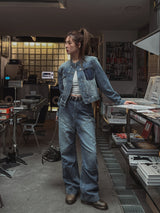 Chike Unbalanced Cropped Denim Jacket