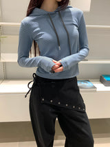 ストライプクロップフードロングスリーブ(3color)