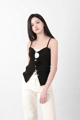 Button Sleeveless Top Black