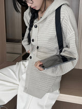 Overfit heavy button hooded waffle knit cardigan (2 colors)