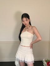 Lily frill shirring lace skirt