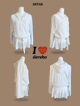 White Hood Pullover Belt One-Piece Dress Top