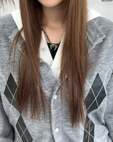 Scent Leather Patch Argyle Cardigan