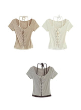 Lace Up Halter Golji T-Shirt  231330483
