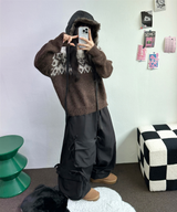 フリース❤ストリング🎀リボンカーゴナイロンポケットパンツ🖤🎀2カラー