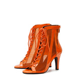 See-Through Patent Combination Open Toe Heel(Orange)