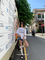 Barcode unbuttoned shoulder loose fit tee
